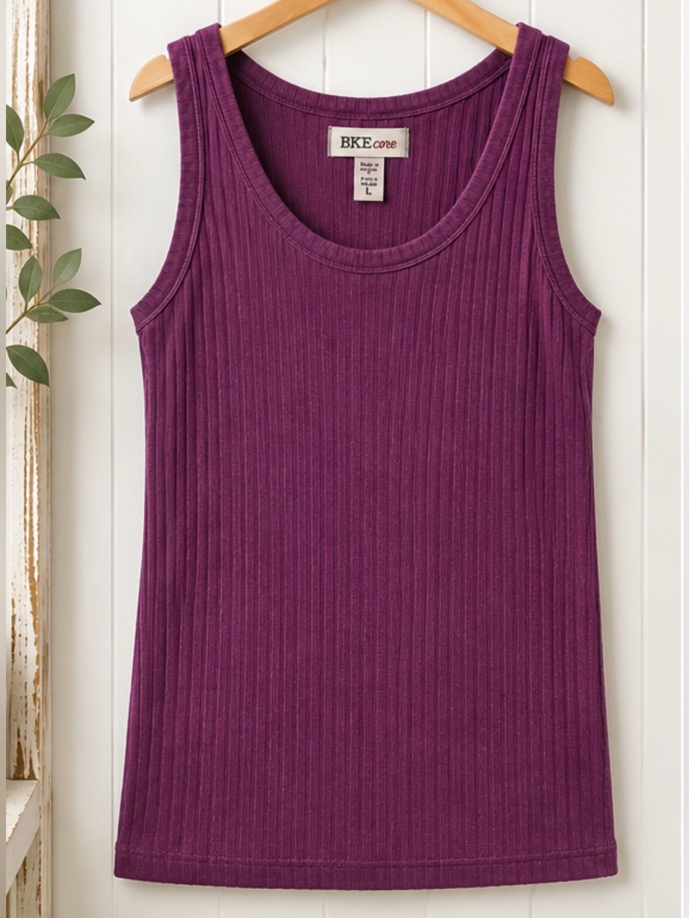 BKE Core Ribbed Tank Top Purple Plum Sleeveless Stretch Knit Women’s Large